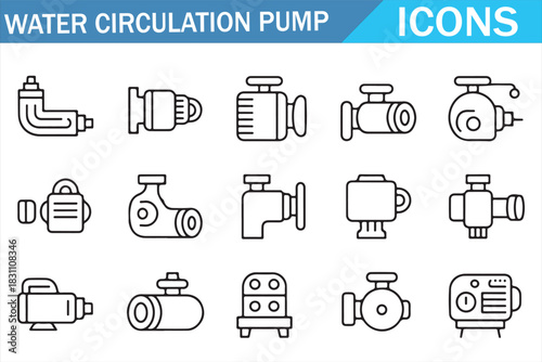 Clean Mechanical Pump and Circulation Outline Icons Set