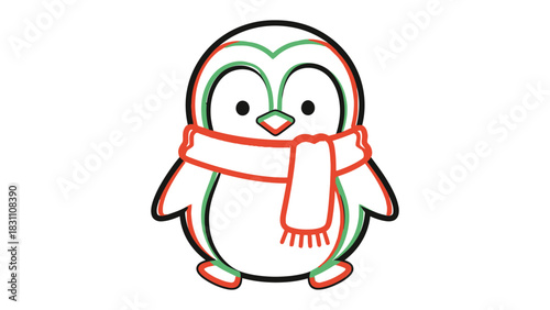 Cute Penguin: A charming penguin sporting a cozy scarf. Capturing the delightful simplicity and warmth.