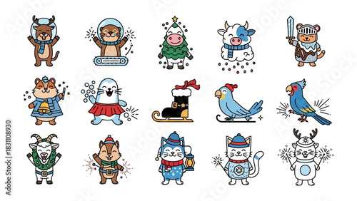 Holiday Animals Set: Festive illustrations of animals decked out in winter attire and holiday themes. These adorable creatures bring joy and seasonal cheer.