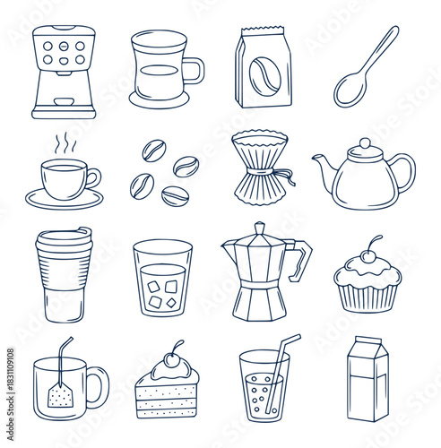 Hand-Drawn Coffee and Tea Icons A Delicious Collection
