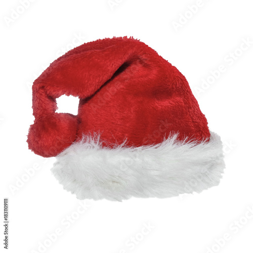 red Christmas Santa Claus hat in fur isolated on transparent background