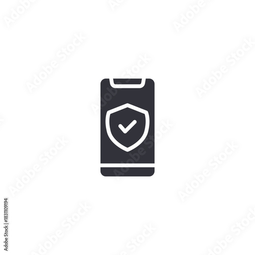 Phone with heart shield. Heart shield symbol on smartphone showing trusted protection, personal data care, and secure user profile system.