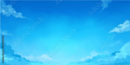 Beautiful bright blue sky with fluffy white clouds, a clear day in nature's vast atmosphere