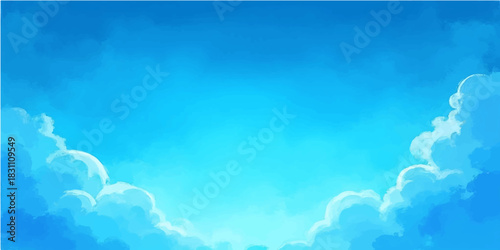 Beautiful blue sky background with fluffy white clouds in the bright day light creating a serene nature cloudscape atmosphere