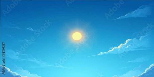 Bright blue sky with white clouds and sunlight nature abstract