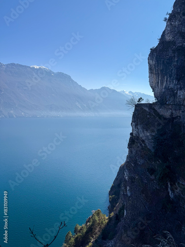 Tagliata del Ponale old road on the edge of the cliff over Lake Garda, Italy