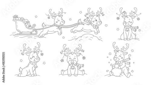 Joyful Christmas Deer: A delightful illustration showcases a group of charming deer, each adorned with festive details and radiating the warmth and cheer of the holiday season.