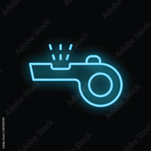 Neon whistle blowing icon glowing against dark background