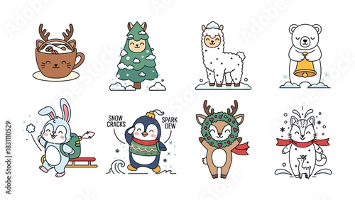 Holiday Spirit: Festive collection of winter-themed illustrations featuring charming creatures in celebratory poses.