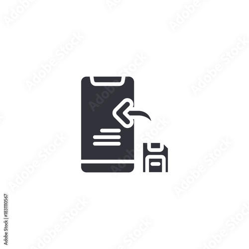 Phone with cable connector icon featuring device backup, file migration support, and digital connection interface.