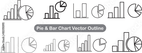 Graphics and statistics icons set. Collection of simple linear web icons,  outline pie charts vector illustration icon set design, Editable stroke. Vector illustration. 