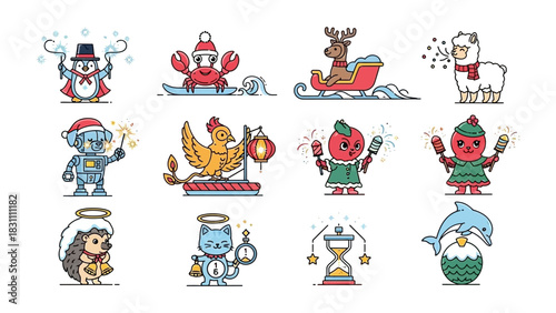 Festive Creature Collection: A delightful ensemble of whimsical creatures, each adorned in festive attire, bringing a touch of holiday cheer and imaginative storytelling.