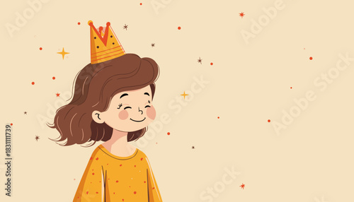 Cute little girl wearing a birthday crown with a joyful expression