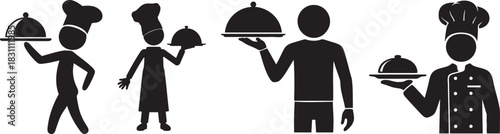 Chef and Waiter Stickman Silhouette Set | Restaurant & Catering Icons