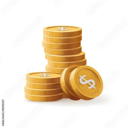 Three Stacks of Gold Coins with Dollar Signs money Image