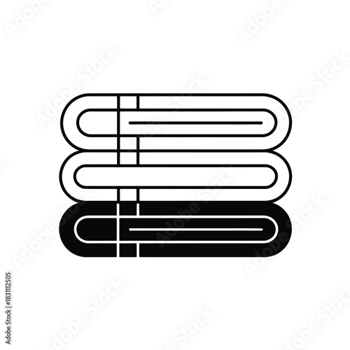 A stack of neatly folded towels in black and white illustration.