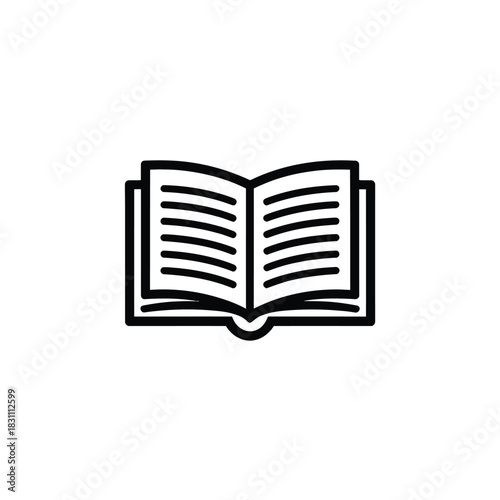 An open book with pages filled with lines represents knowledge and learning.