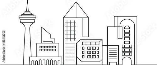 Dusseldorf City Skyline Continuous Line Art Vector Illustration, Modern Architecture Outline Sketch, Minimalist German Metropolis Graphic Design Element