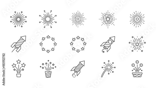 Celestial Fireworks: a collection of elegant fireworks and rockets, a captivating design element, perfect for adding a touch of celebration.