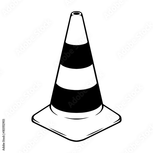 traffic cone vector line art illustration hand drawn