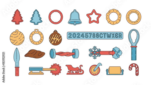 Christmas Collection: An array of vibrant festive icons of Christmas decorations for Christmas celebration, perfectly capturing the spirit of the season. 