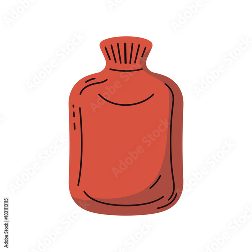 A red hot water bottle is used for warmth and pain relief.