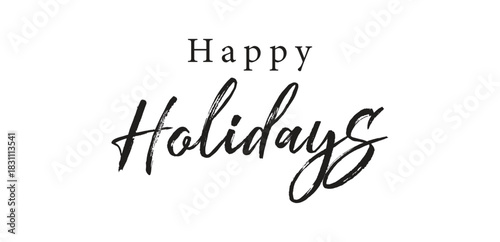 Calligraphic happy holidays in ballpoint pen style isolated on white background. Rounded happy holidays sign in script text in lower caps. The word autumn written in ballpoint style . Vector.