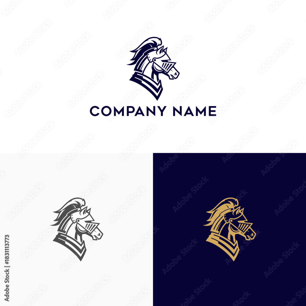 Fototapeta premium Equestrian Knight Logo Design for Business Identity Heraldry and Branding Concept with Horse