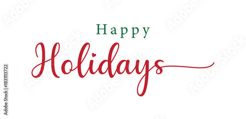 Calligraphic happy holidays in ballpoint pen style isolated on white background. Rounded happy holidays sign in script text in lower caps. The word autumn written in ballpoint style . Vector.