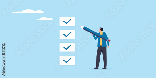 Man completing a checklist with a large pencil