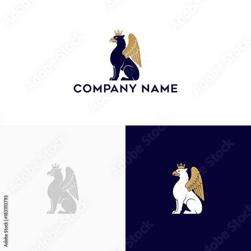 Elegant Gryphon Logo Design for Company Branding with Crown and Wings