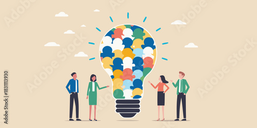 Diverse team collaboration creating a bright idea inside a lightbulb