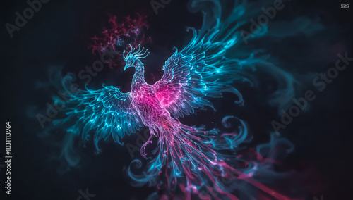 Vibrant digital phoenix illustration