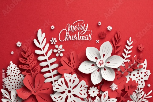 Merry christmas paper cut floral holiday greeting