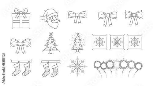Christmas Line Art: An assortment of festive elements are presented in a delicate line art style, perfect for adding a touch of holiday cheer to any project.
