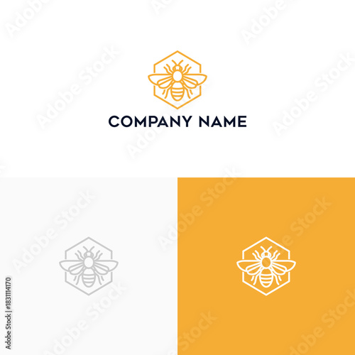 Modern minimalist bee and honeycomb hexagon logo design, perfect for beekeeping, honey production, natural products, or sweet food brands seeking a distinctive brand identity