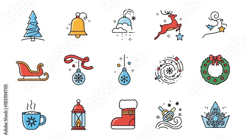  Festive Icons: a collection of unique, cheerful, and emblematic icons, capturing the spirit of winter holiday