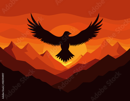 Eagle flying at sunset