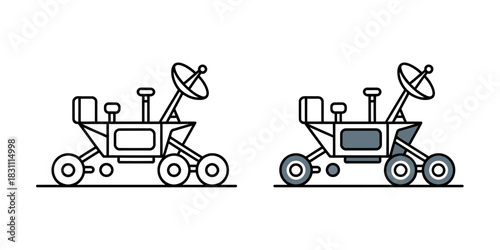 Two rover illustrations one in outline and one with grey fill and black outline