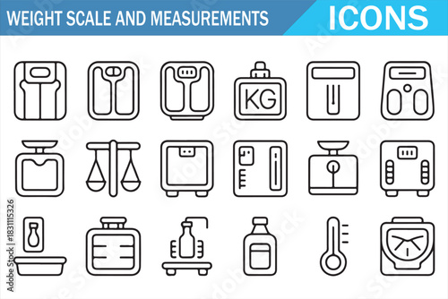 Fitness and Health Weight Measurement Outline Icons Pack