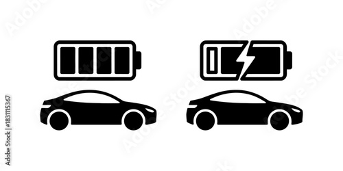 Illustration of electric cars with full and charging battery indicators above