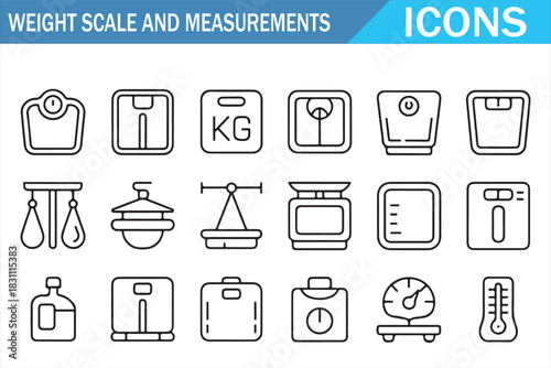 Precision Weighing and Mass Measurement Line Icons for Infographics