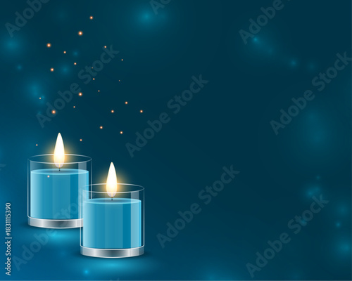 Decorative candle light with a glass holder on a dark blue background