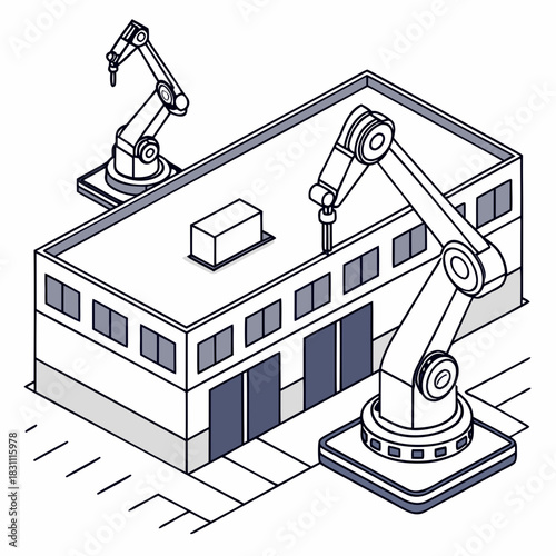 Automated robotic arms working on a modern industrial building exterior construction project