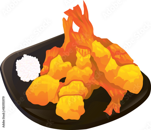 shrimp tempura  food vector illustration drawing art japanese chopsticks