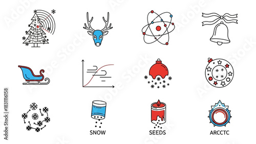 Christmas Icons: A vibrant set of Christmas icons, encompassing essential elements and delightful symbols that capture the essence of the season.