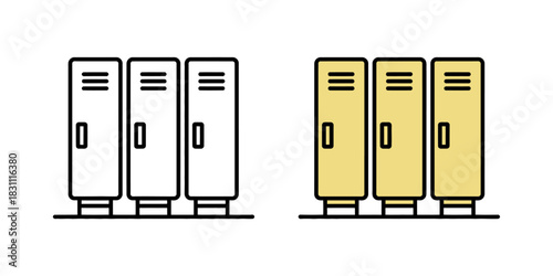 Illustration of three white lockers and three yellow lockers in a row design