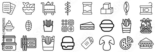 Collection of Food and Drink Icons in Outline Style
