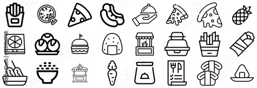 Collection of Food Icons Pizza, Fries, Burgers, and More
