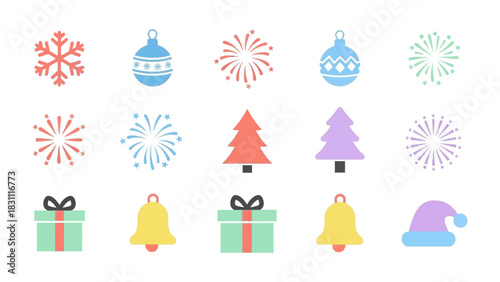 Festive Celebration Icons: A colorful assortment of holiday icons, evoking the spirit of joy, wonder, and celebration. perfect for festive season's design needs.